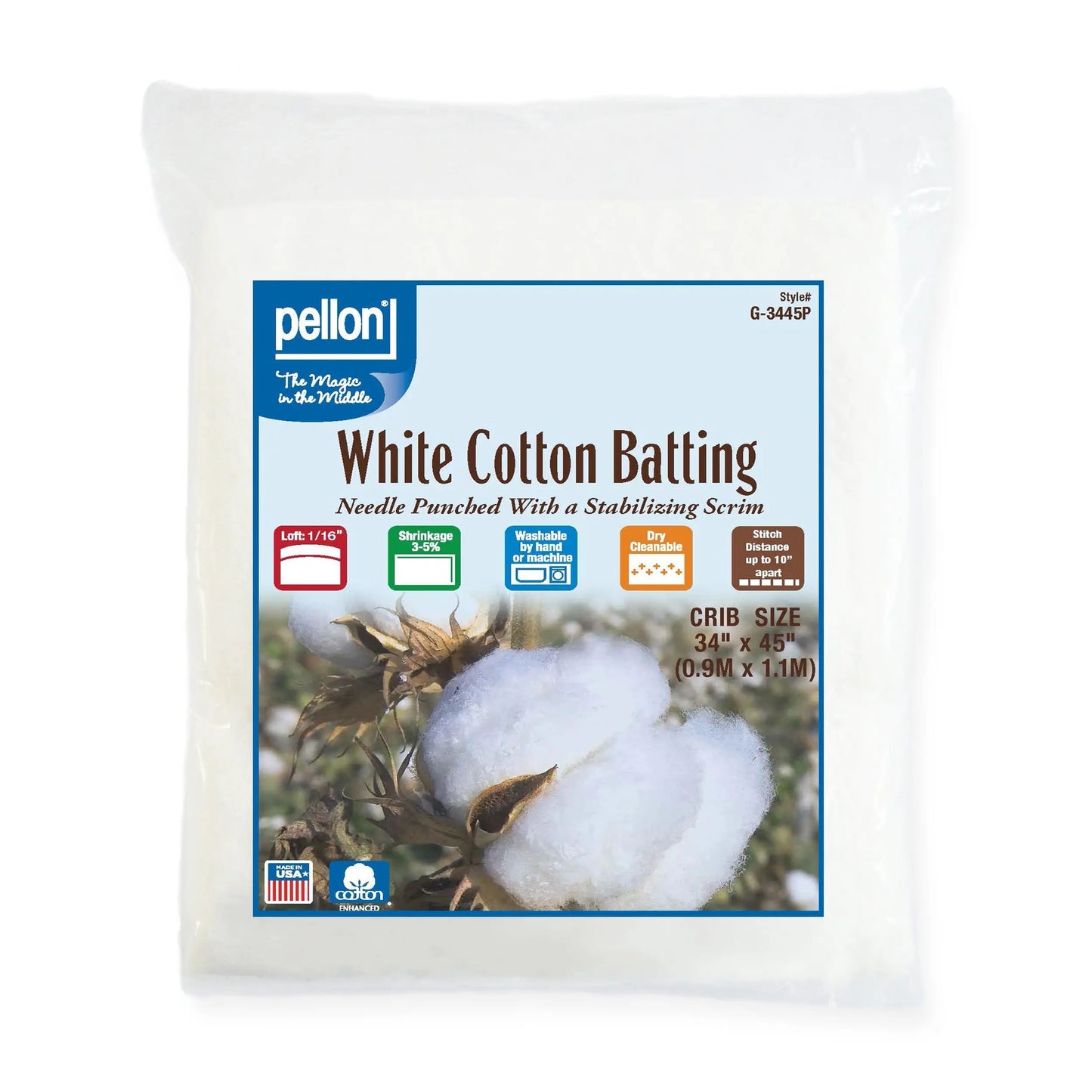 Pellon® White Cotton Batting with Scrim - 34" x 45" Craft Size