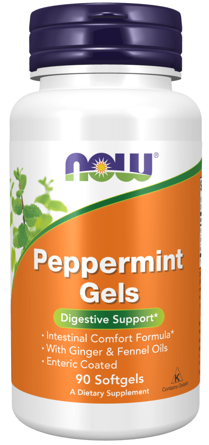 NOW® Peppermint Gels – Enteric-Coated Softgels with Ginger & Fennel