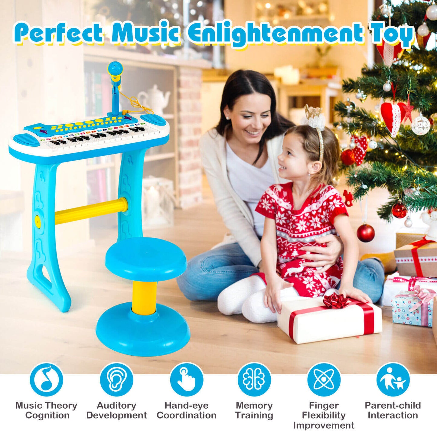 Teclado de Piano Infantil de 31 Teclas con Micrófono - Azul