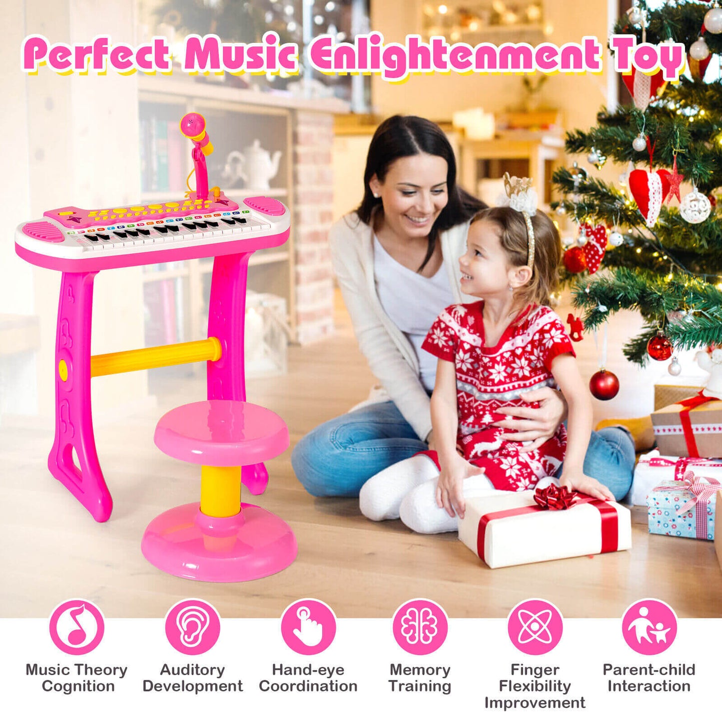 Teclado de Piano para Niños de 31 Teclas con Micrófono - Rosa