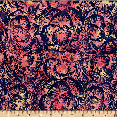 Persimmon Bali Batik Linear Peony Cotton Fabric - 44"/45" Per Yard