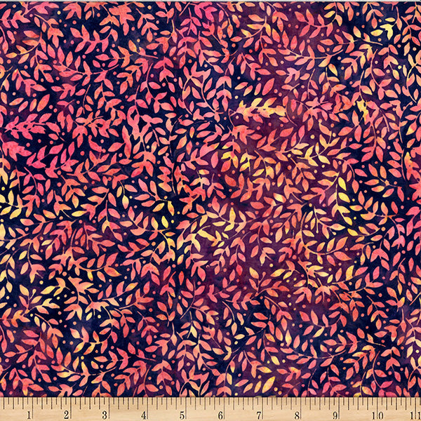 Tela de Algodón Batik de Hojas Empacadas Persimón Bali - 44"/45" por Yarda