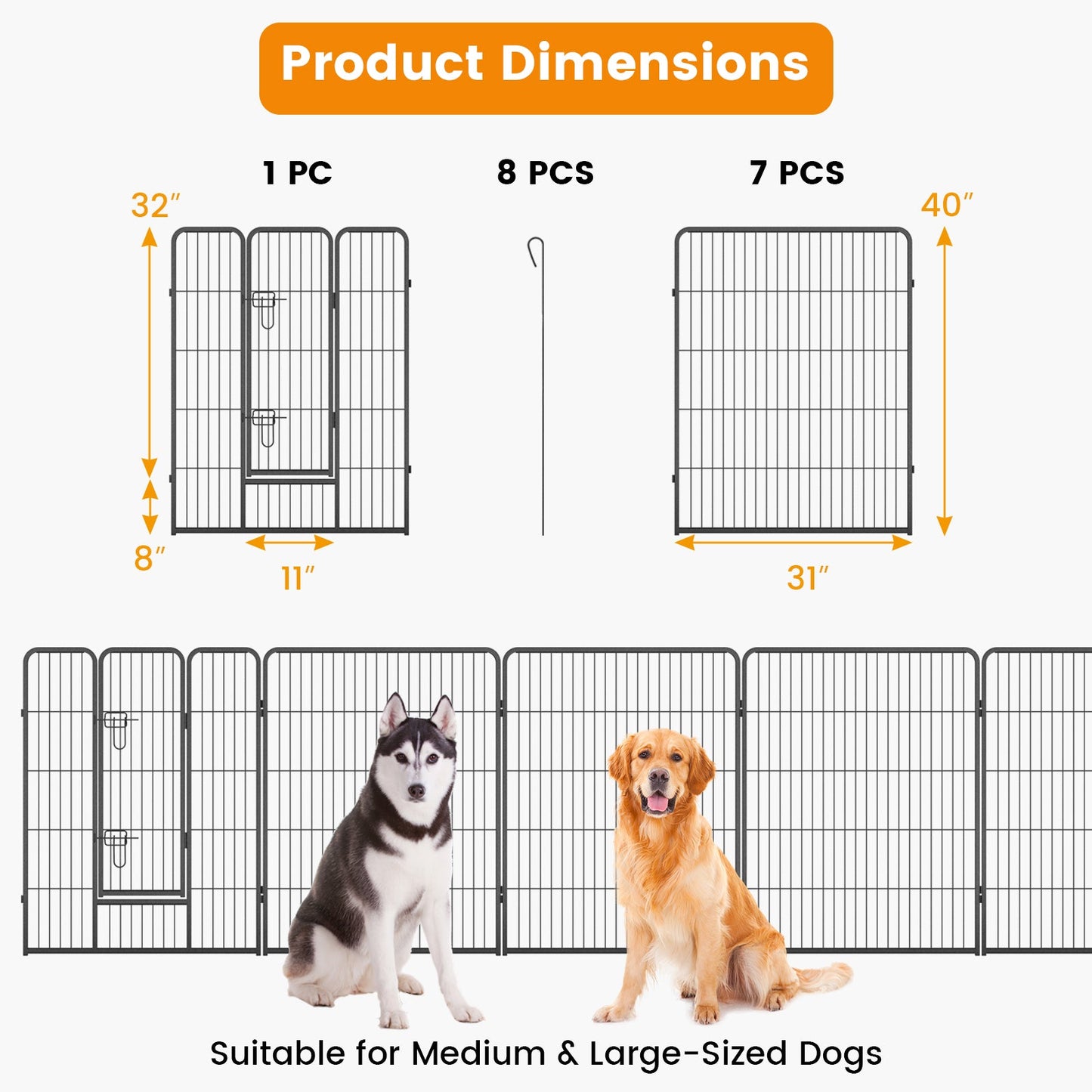 Clôture pour animaux de compagnie à 8 panneaux de 40 pouces de hauteur pour une utilisation intérieu