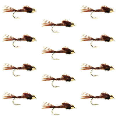 Premium Bead Head Pheasant Tail Nymphs - 12 Pack Size 12 for Fly Fishing - Korvel