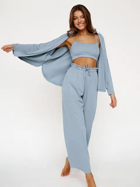 Ribbed Drop Sleeves Women's Sleepwear Set