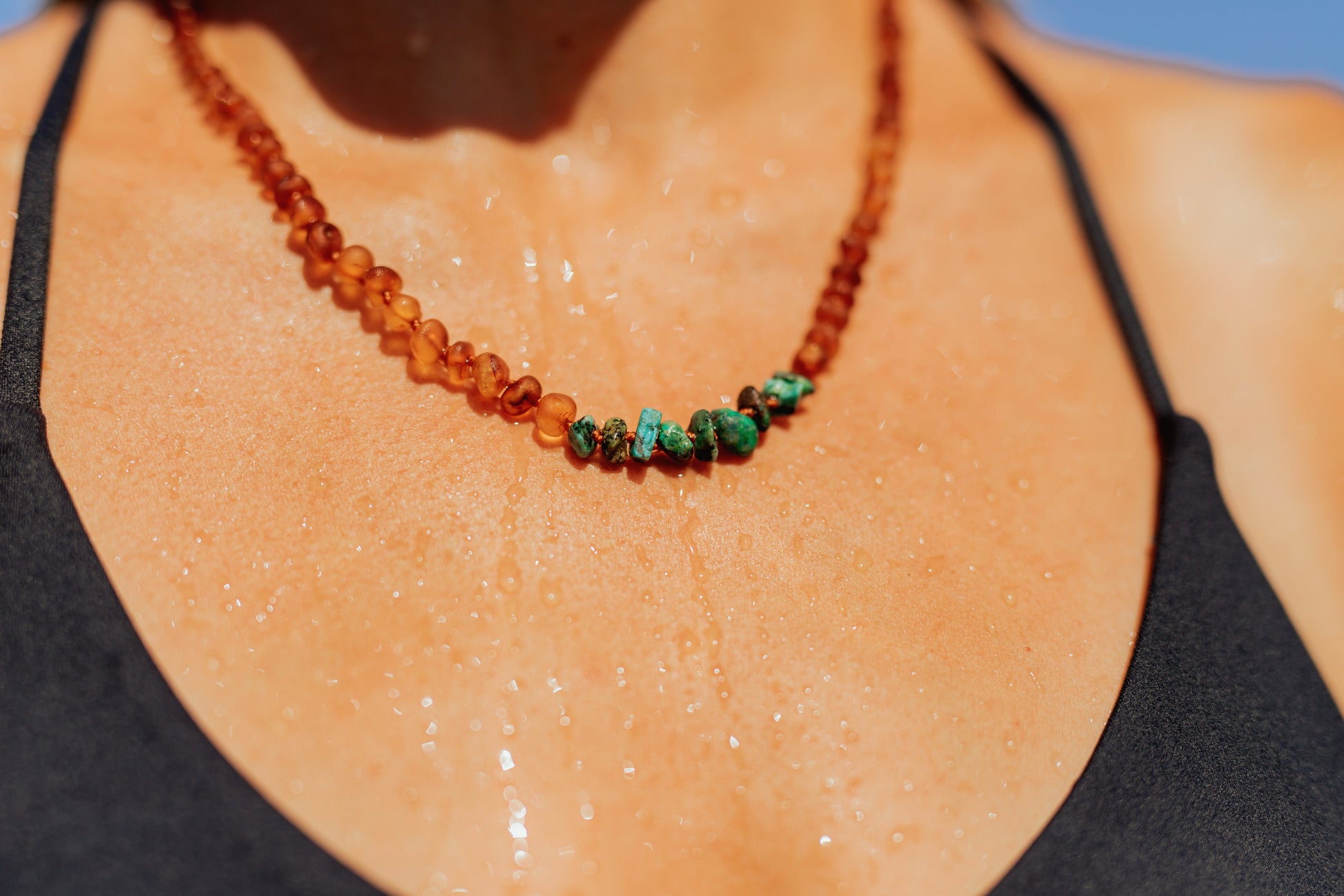 Raw Cognac Baltic Amber + Raw Amazonite || Necklace - Korvel