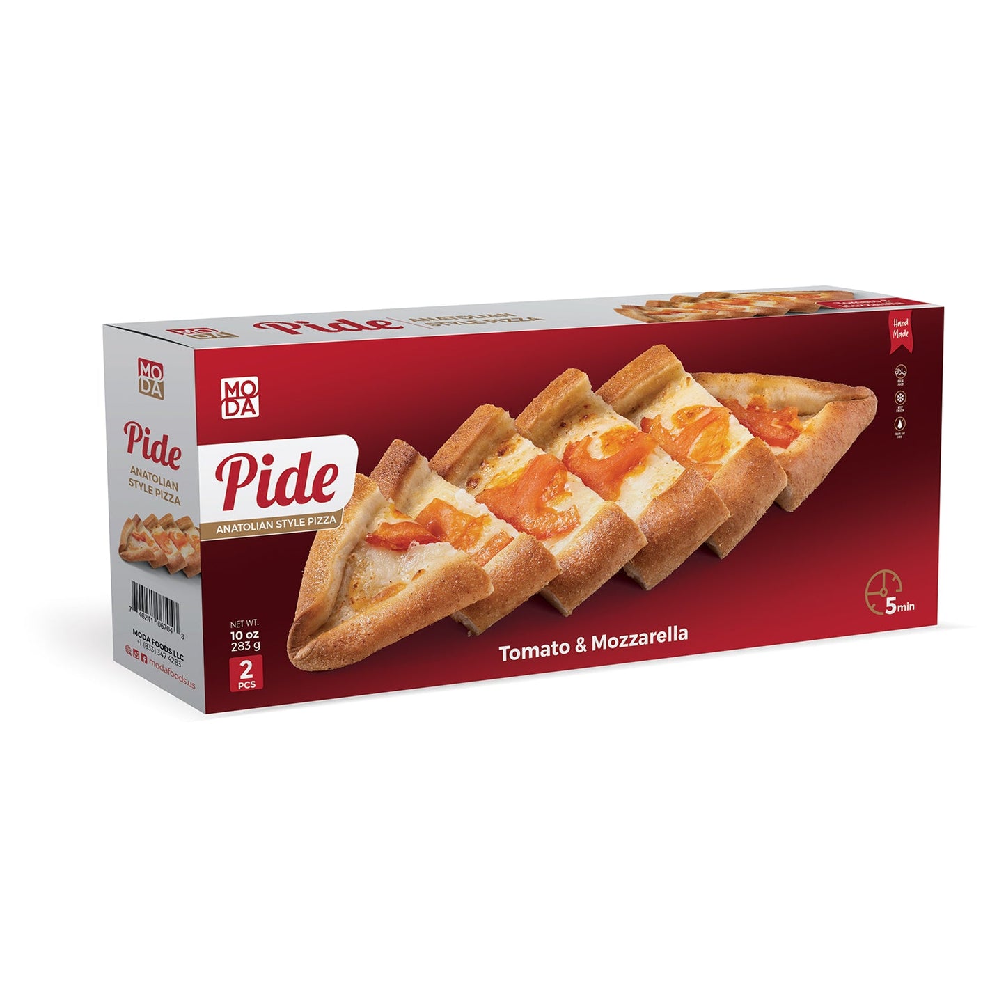 Moda Pide: pan plano turco con mozzarella y tomate, 135 g (4,8 oz)