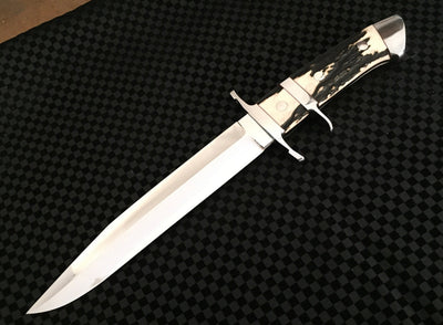 Custom Handmade Pig Sticker Knife – 13-Inch D2 Steel Bowie with Antler Handle & Leather Sheath - Korvel
