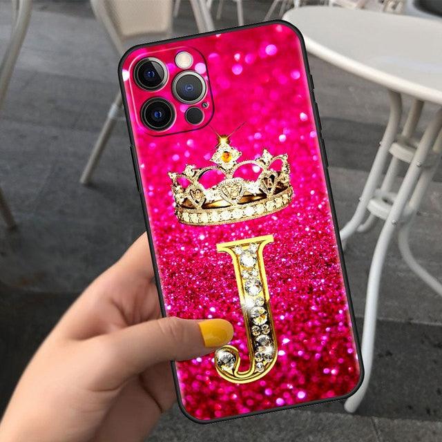 Coque de téléphone à lettres brillantes roses pour iPhone - Protection scintillante