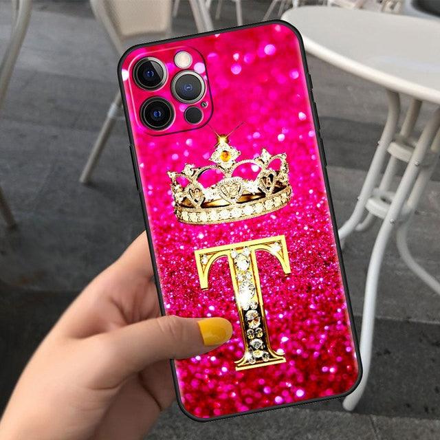 Coque de téléphone à lettres brillantes roses pour iPhone - Protection scintillante