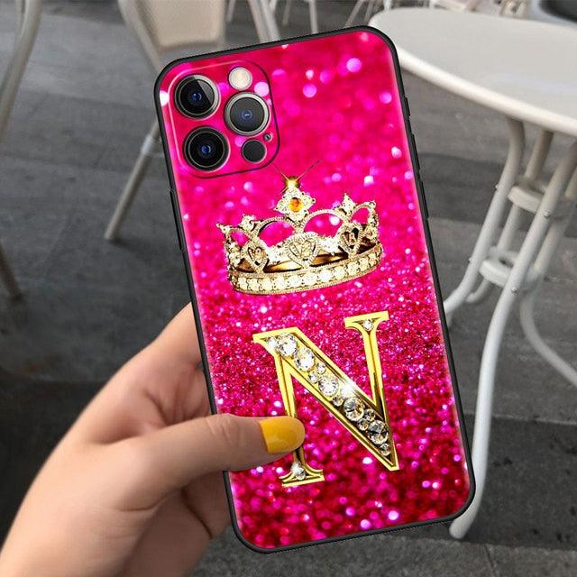 Coque de téléphone à lettres brillantes roses pour iPhone - Protection scintillante