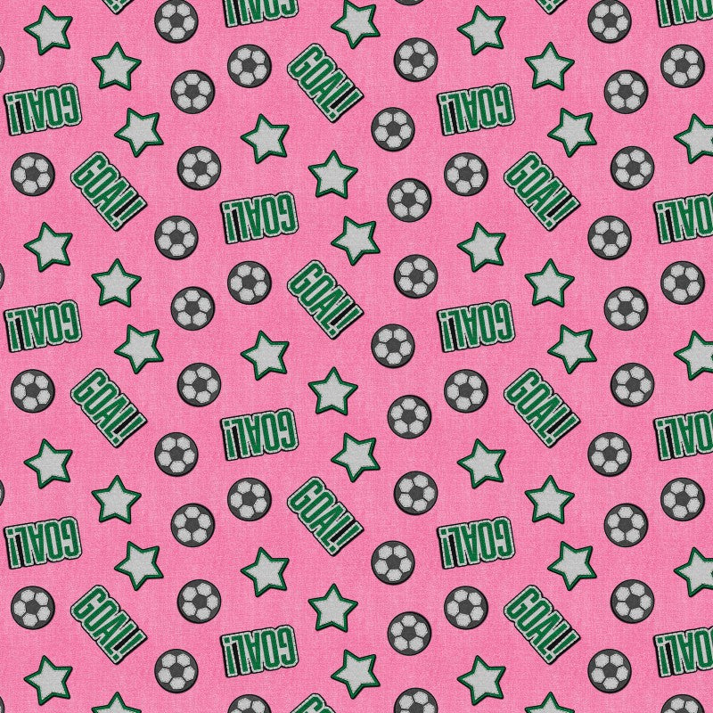 Pink Patch Perfect Soccer Cotton Fabric - 43"/44" Per Yard