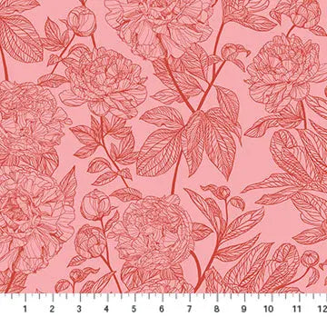 Pink Peonies Indelible Cotton Fabric by Anna Maria