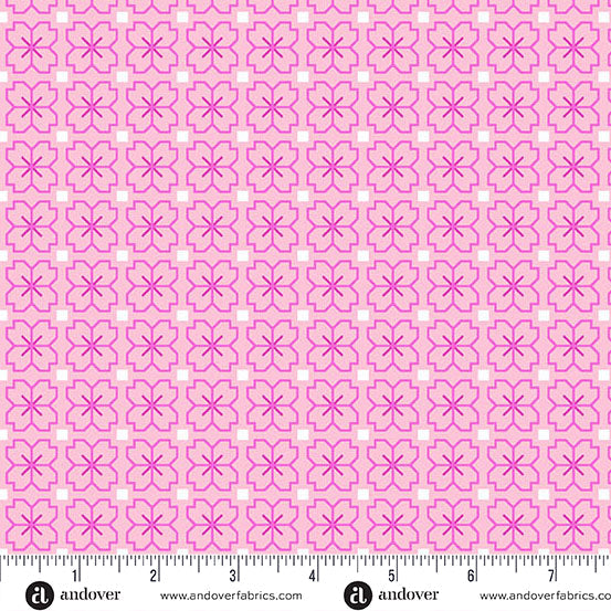 Pink Pixel Petals Cotton Fabric - Color Pop Playground