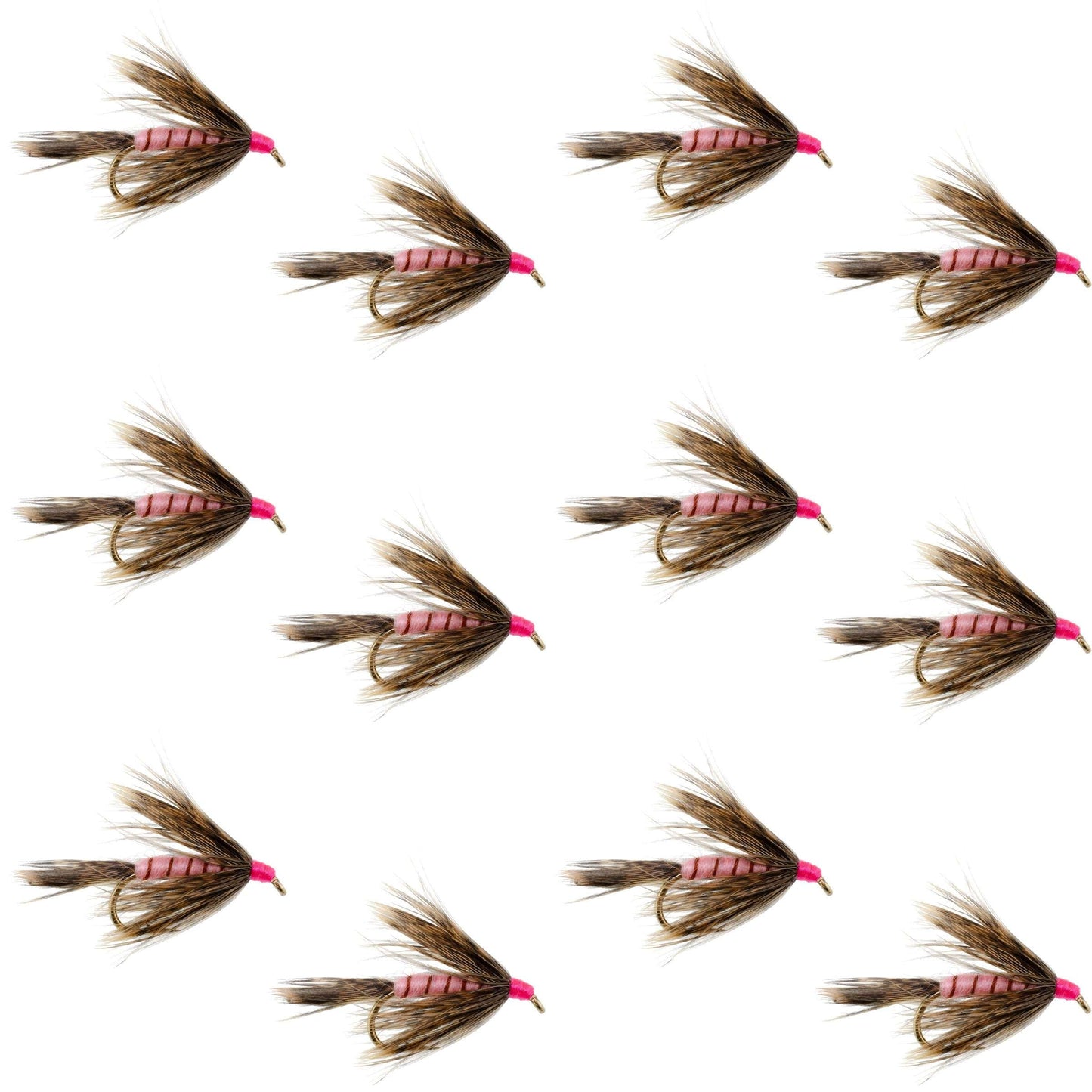 Mouches noyées automnales en hackle doux de tétras et rose - Taille 8 (12 mouches)