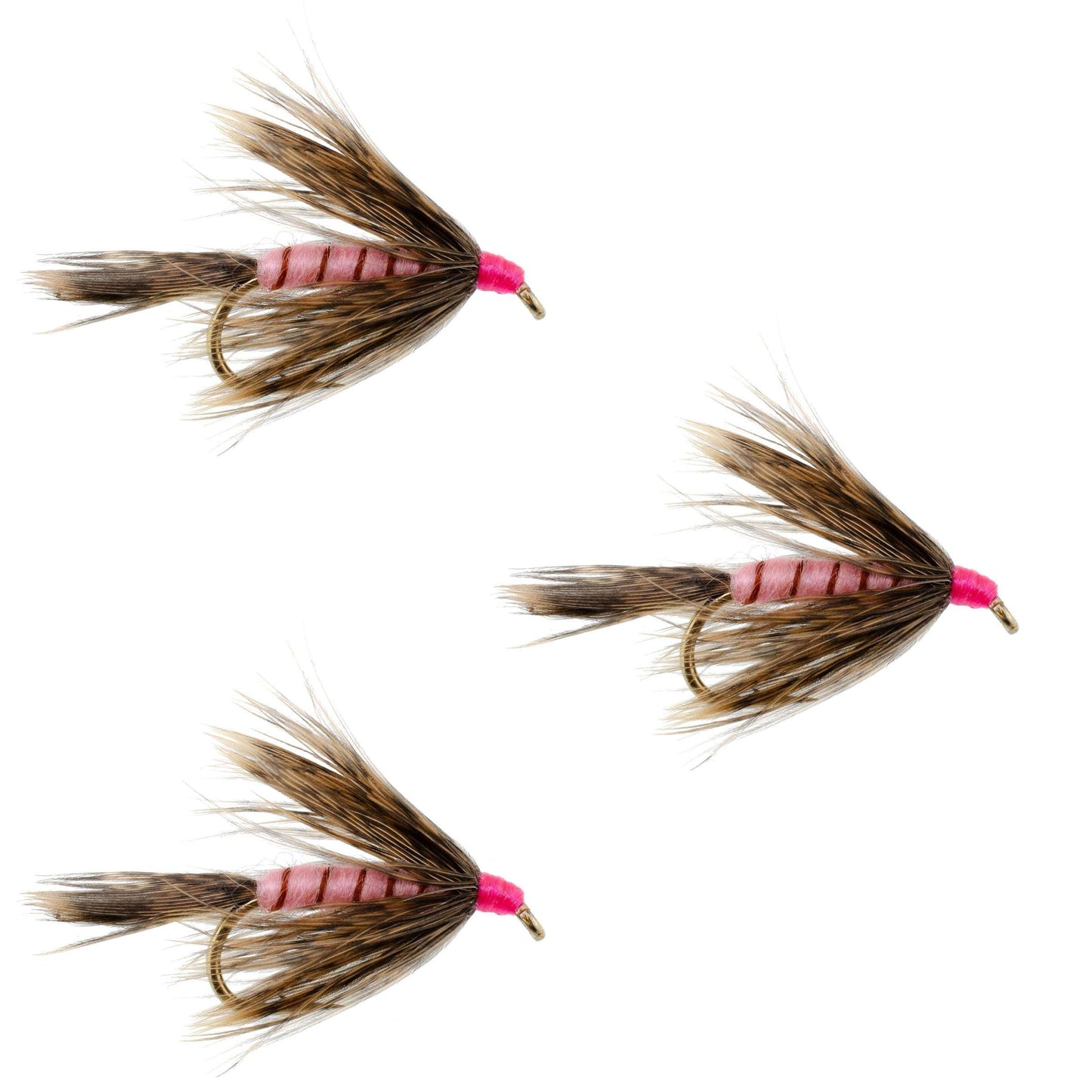 Pack de 3 mouches noyées automnales en hackle doux de faisan et rose - Taille 8