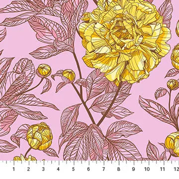Pink With Yellow Rose Indelible Cotton Wideback Fabric