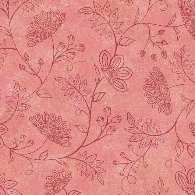 Tissu en coton à motifs de vignes fleuries Operetta rose et rouge - 43"/44" par yard