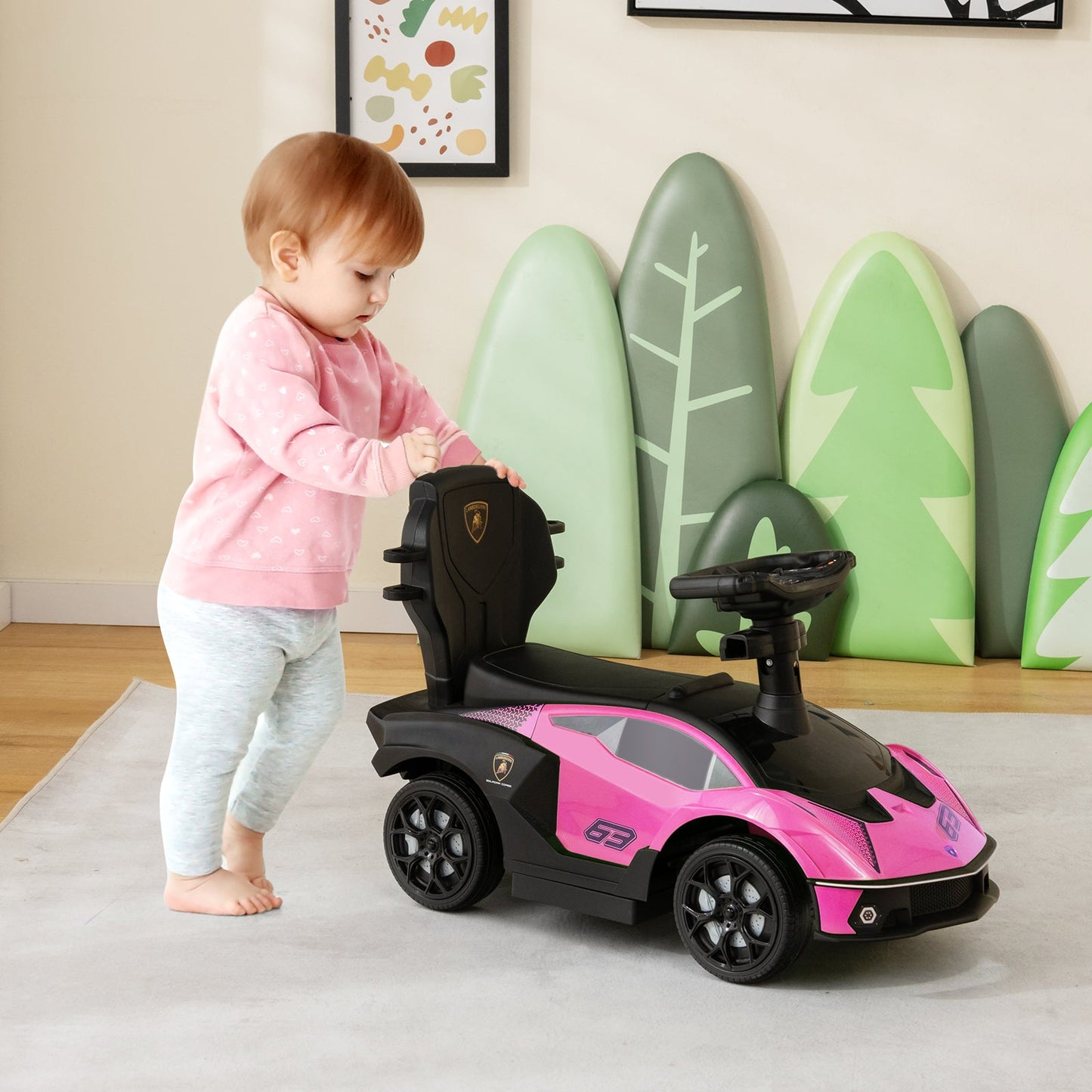 Coche de empuje Lamborghini con licencia 3 en 1 - Rosa