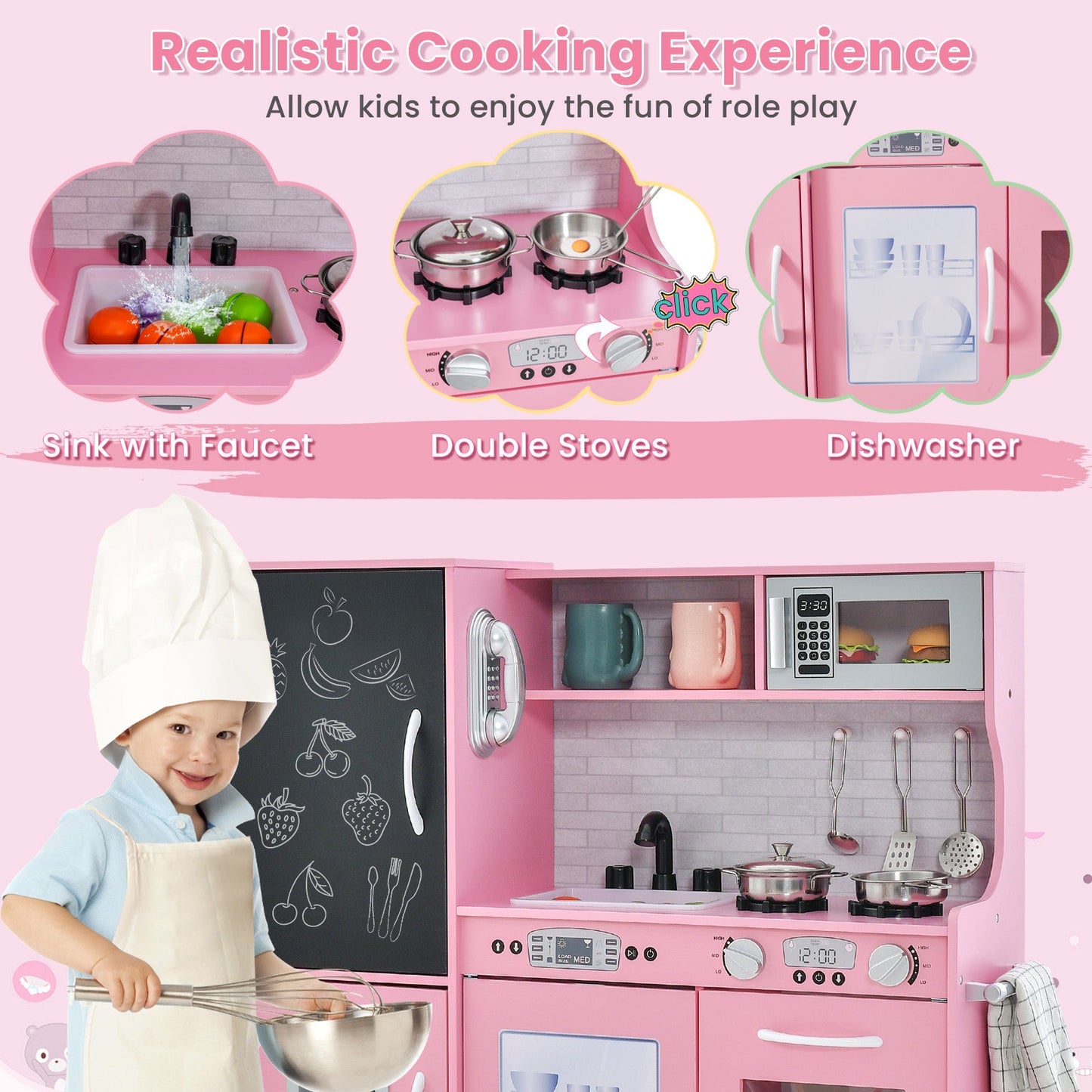 Cuisine de jeu fictif pour tout-petits en rose pour les 3-6 ans