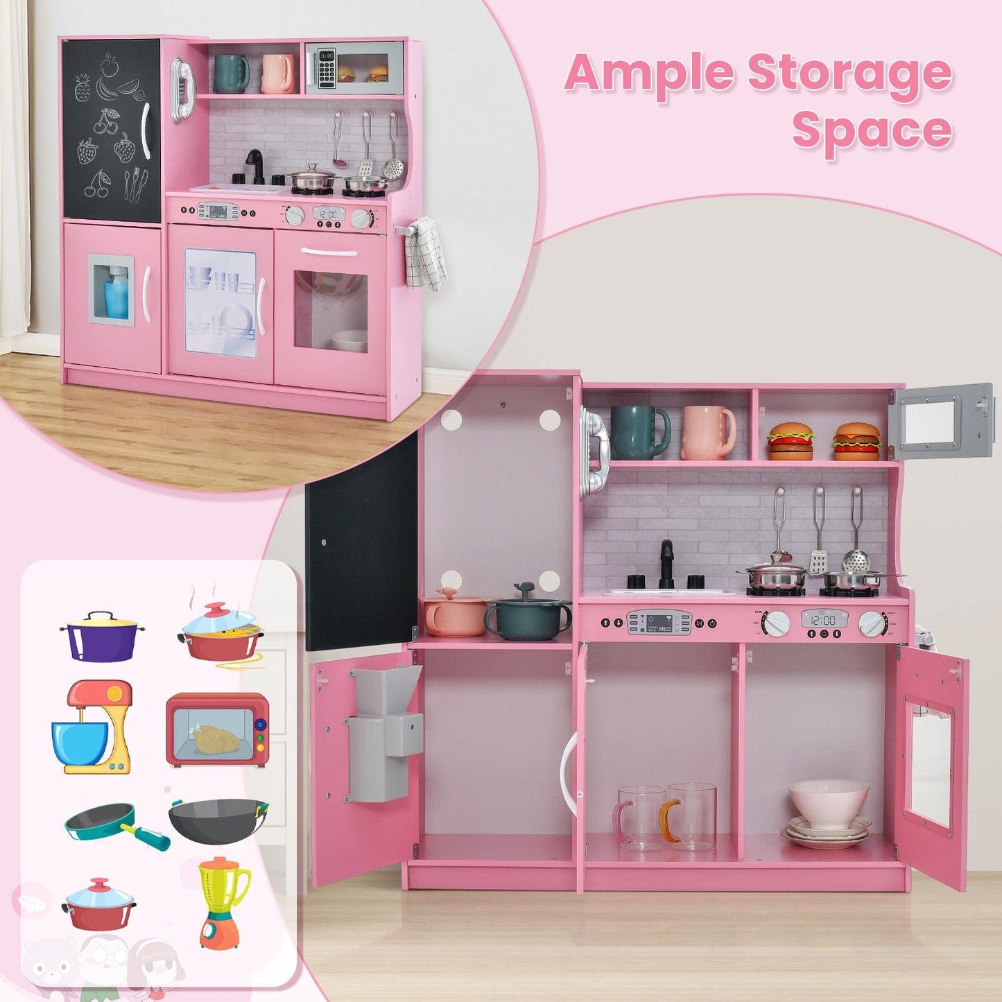 Cuisine de jeu fictif pour tout-petits en rose pour les 3-6 ans