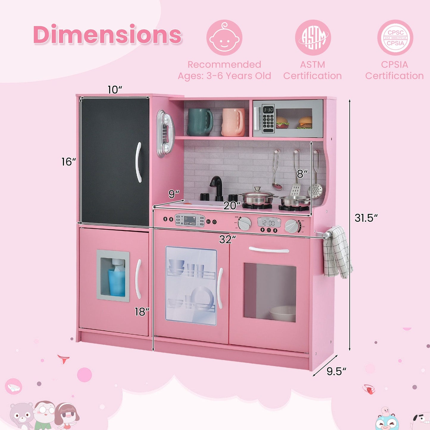 Cuisine de jeu fictif pour tout-petits en rose pour les 3-6 ans