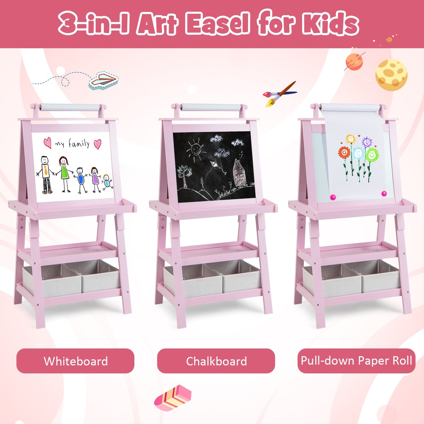 Tableau d'art de rangement double face 3 en 1 - Rose