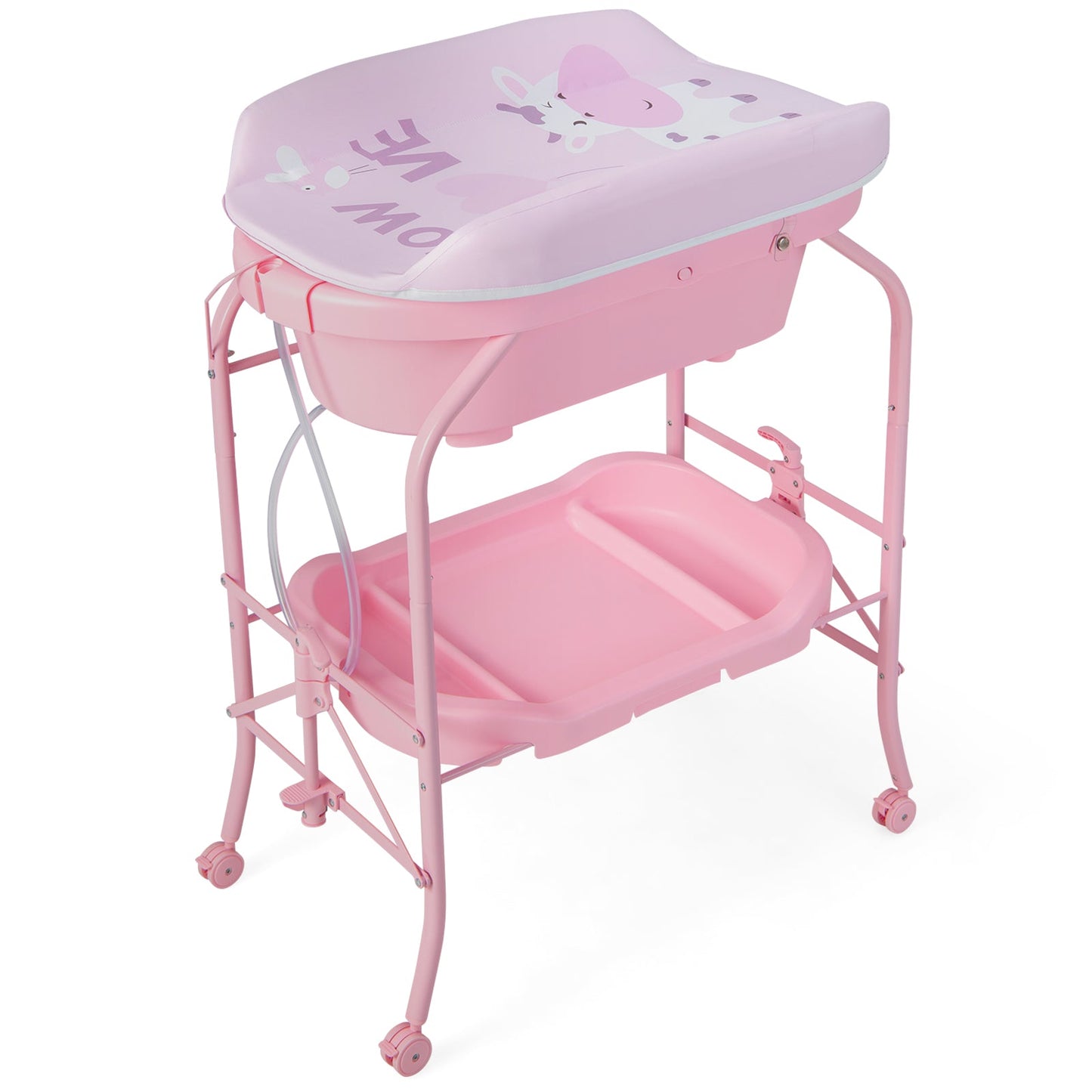Table à langer pliable avec baignoire - Rose