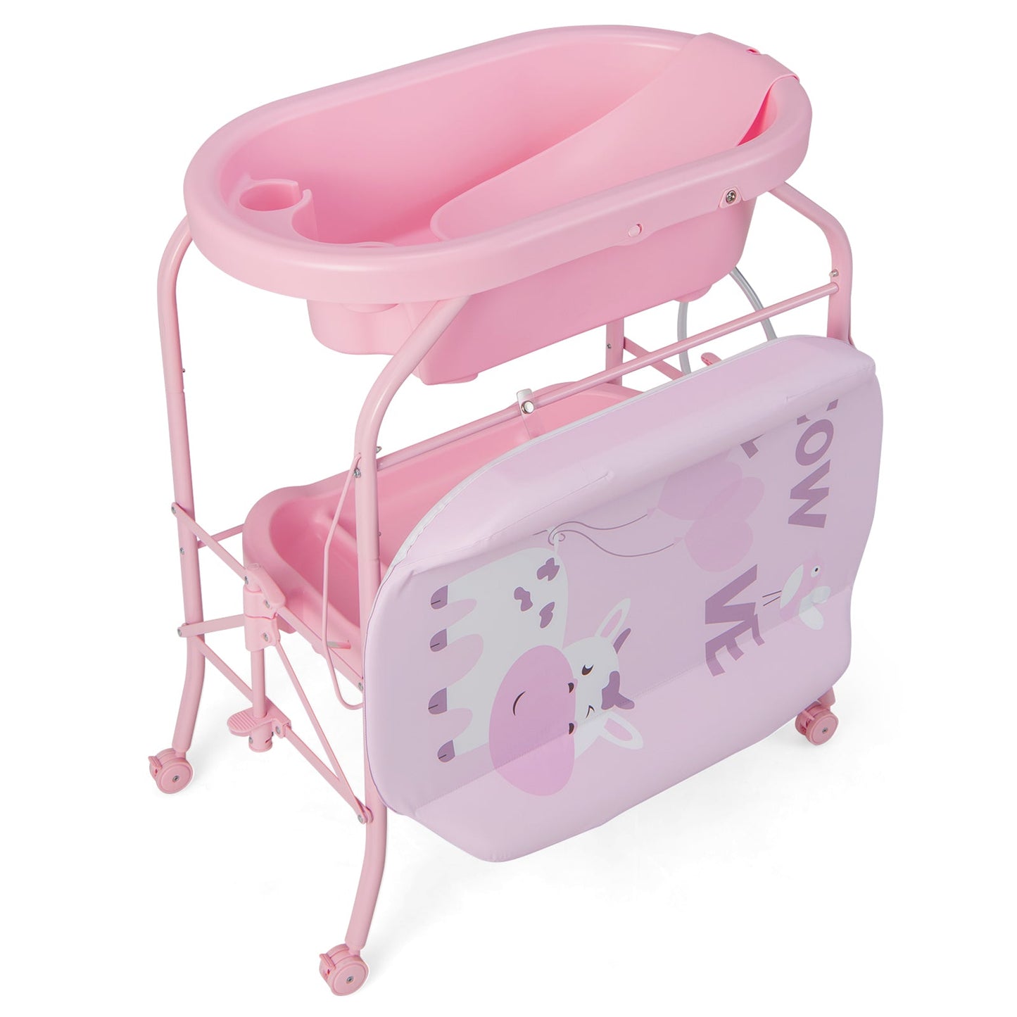 Table à langer pliable avec baignoire - Rose