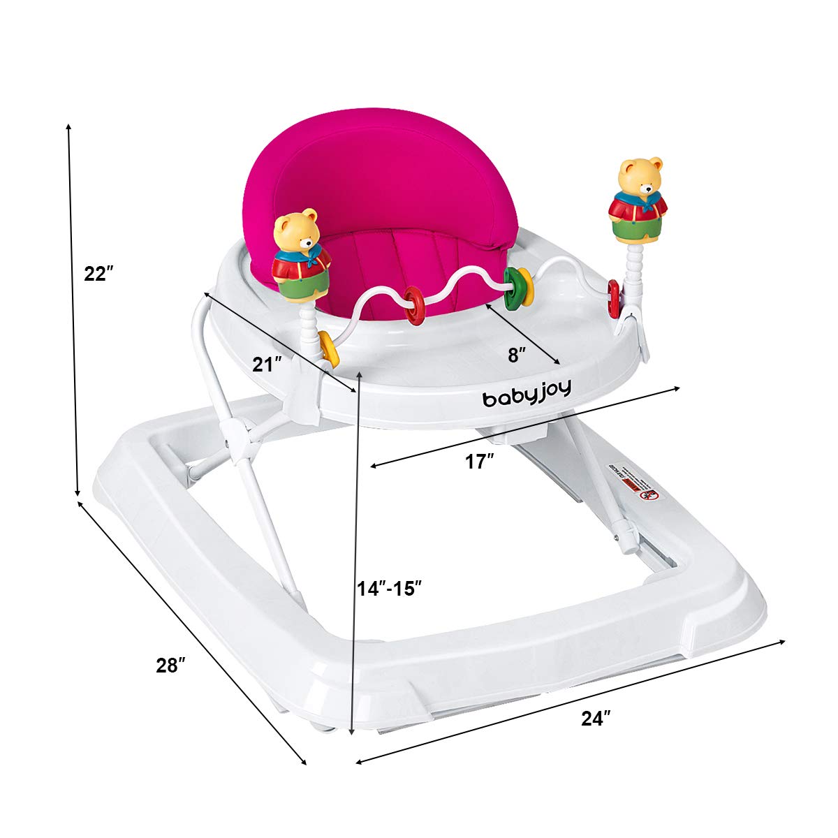 Adjustable Height Removable Folding Portable Baby Walker - Pink