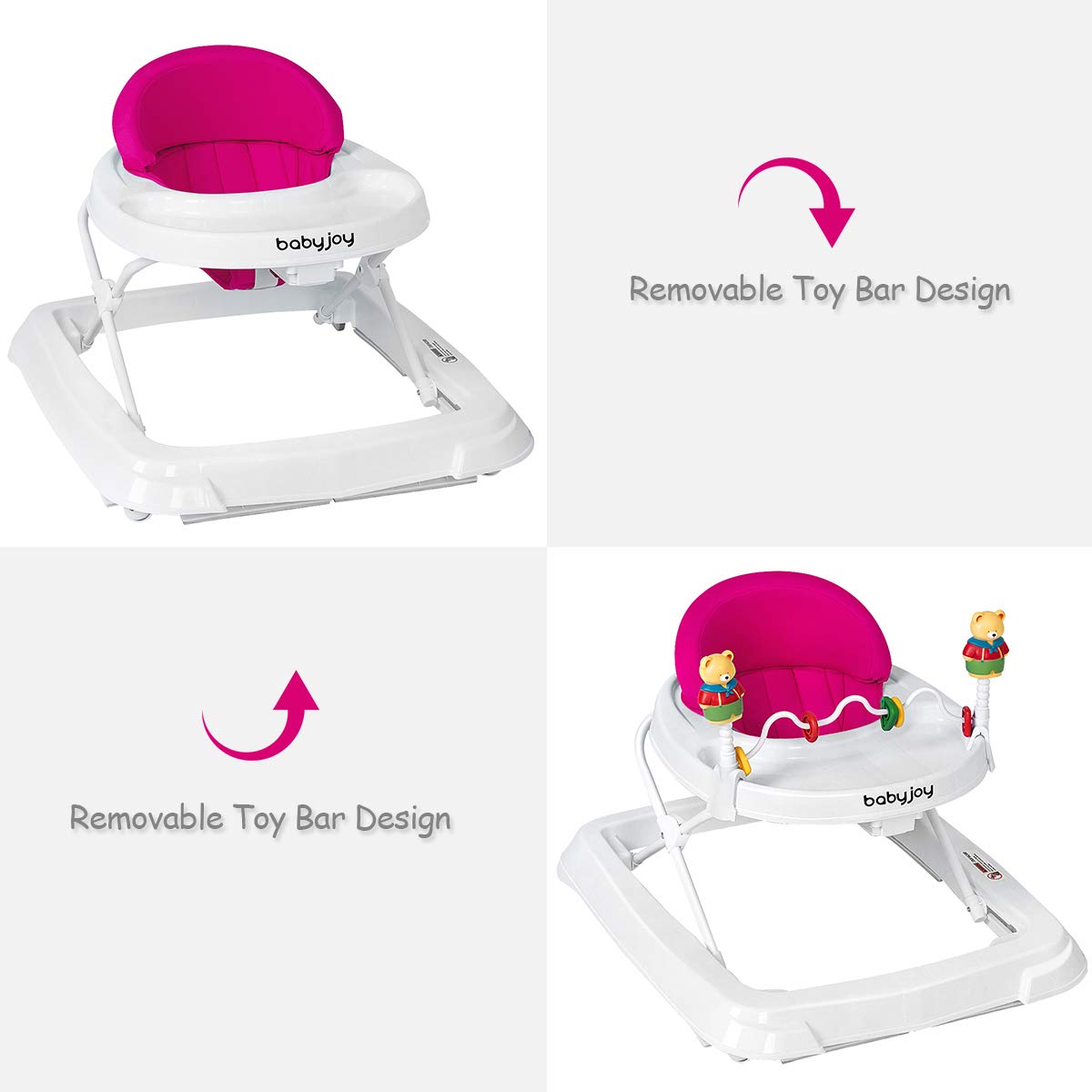 Adjustable Height Removable Folding Portable Baby Walker - Pink