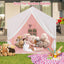 Kid's Play Tent with Washable Cotton Mat and Flag Banner - Pink