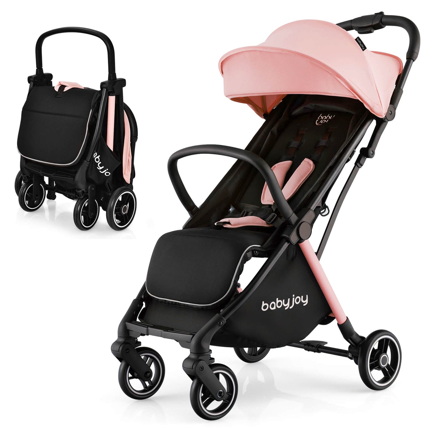 One-Hand Folding Portable Lightweight Baby Stroller - Pink