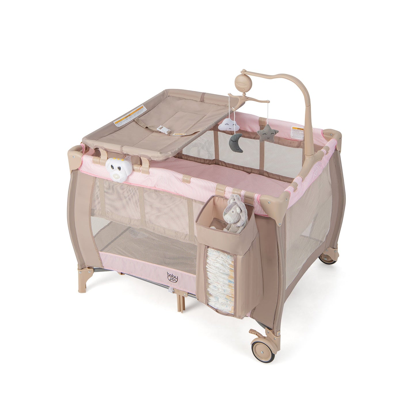 Portable Baby Playard with Changing Table & Music Box - Pink