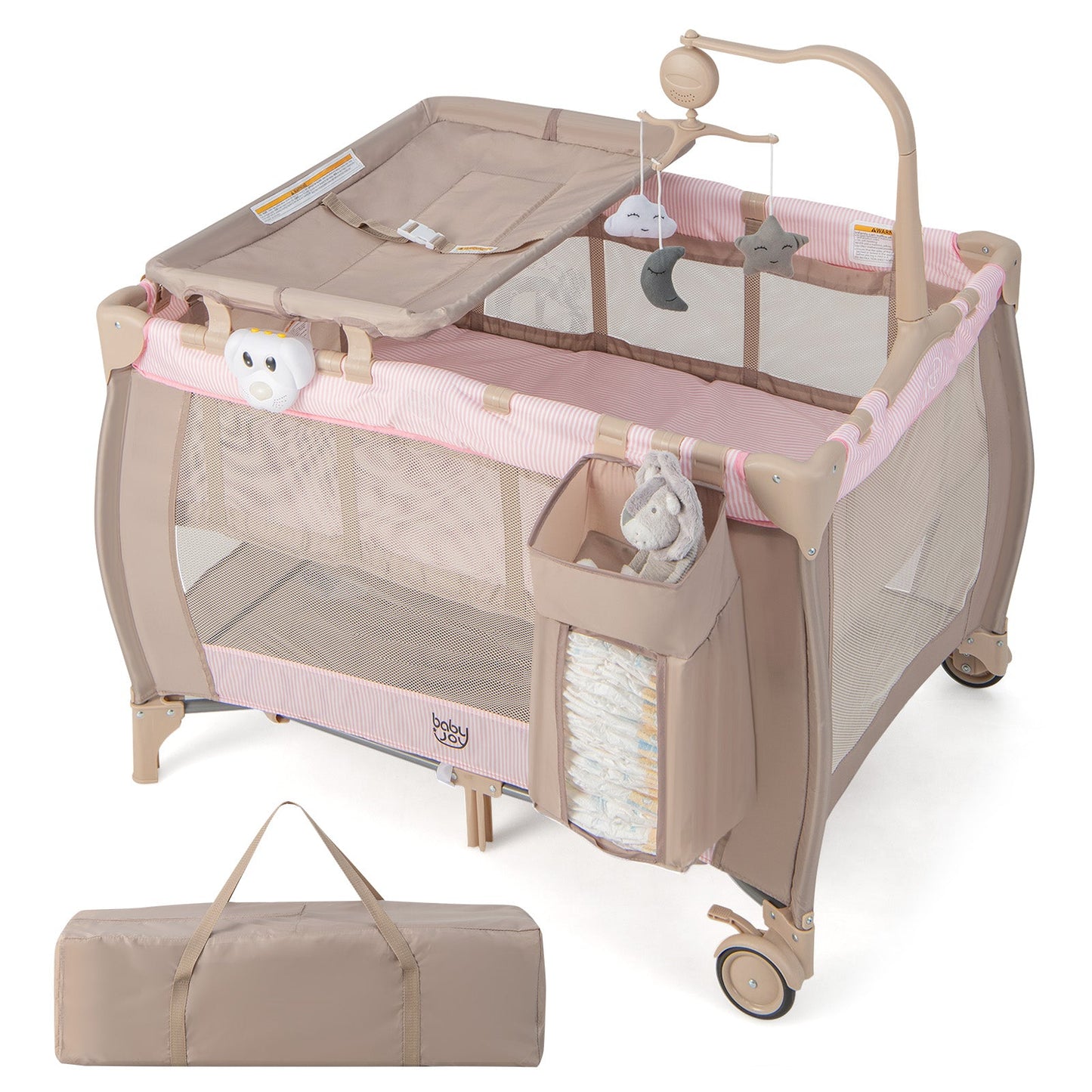 Portable Baby Playard with Changing Table & Music Box - Pink