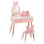 Kids Pink Vanity Table and Chair Set with Rabbit Mirror