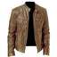 Chaqueta de Cuero PU con Cremallera para Hombre con Cuello Alto