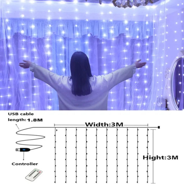 Santa Claus Curtain String Lights