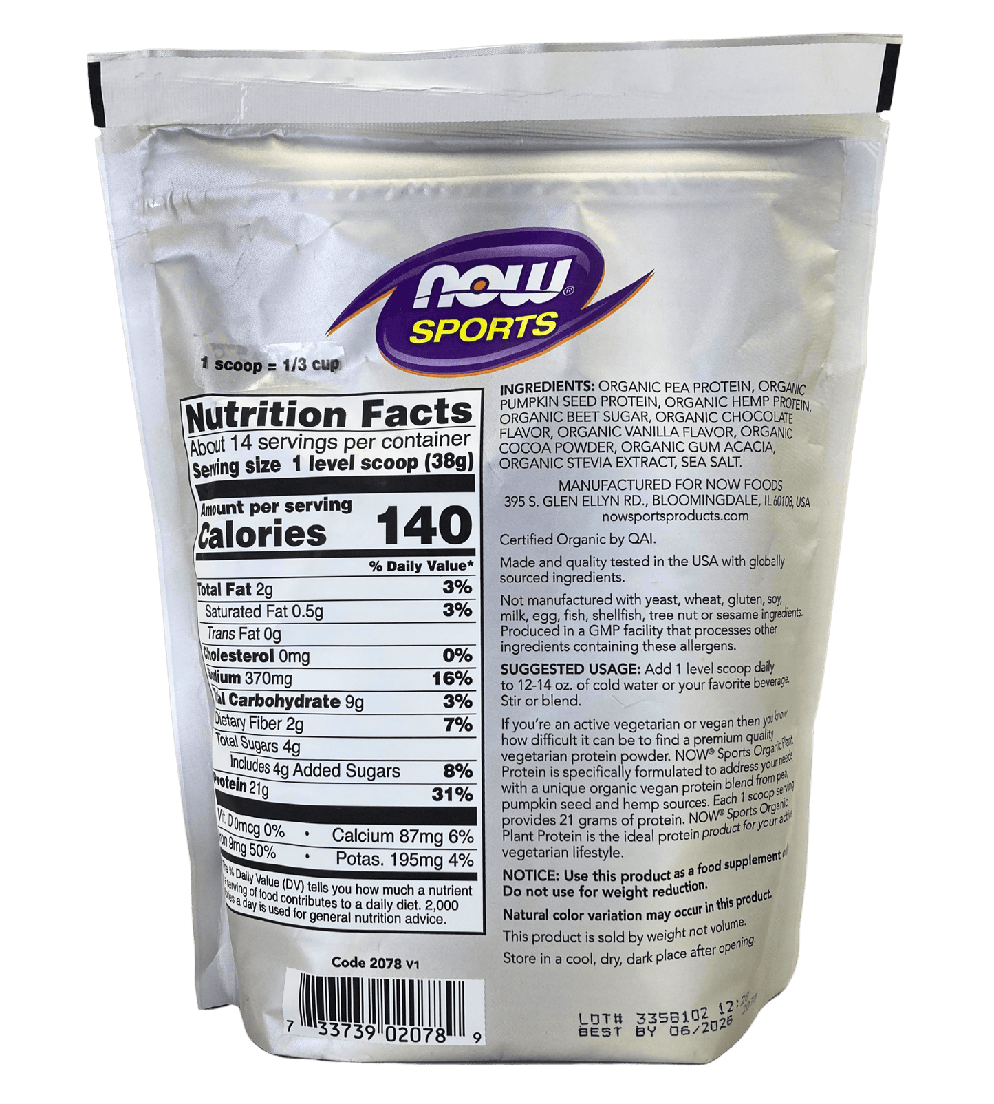 Proteína en Polvo de Plantas Orgánica - 1.2 lb