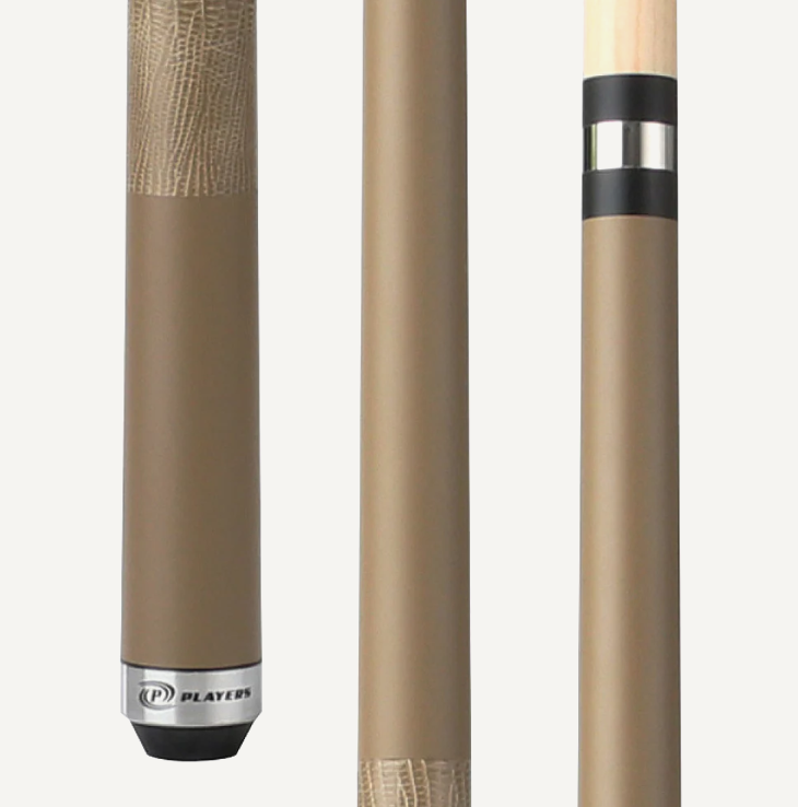 Premium Aged Oak Billiard Cue with Beige Leather Wrap and Stainless Steel Joints - Korvel