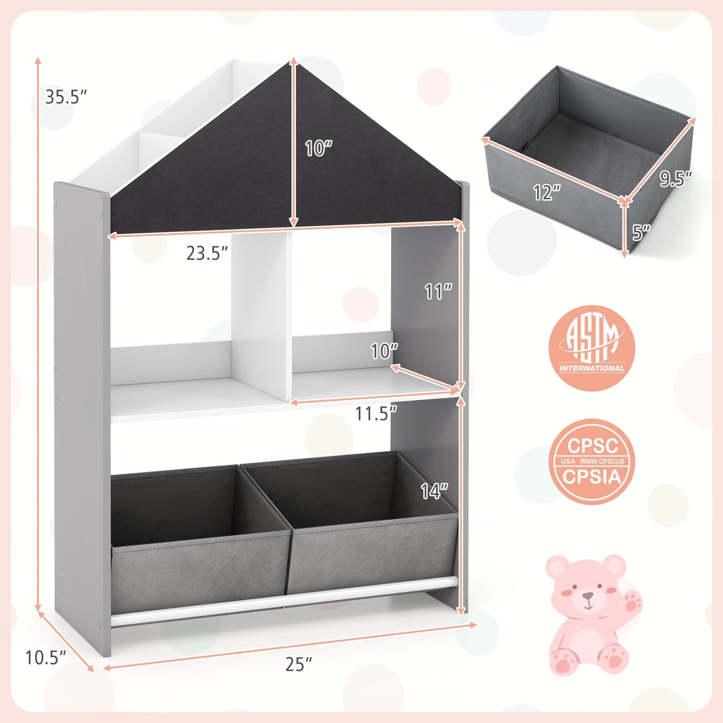 Bibliothèque pour enfants Playhouse avec tableau noir et tableau blanc - Gris