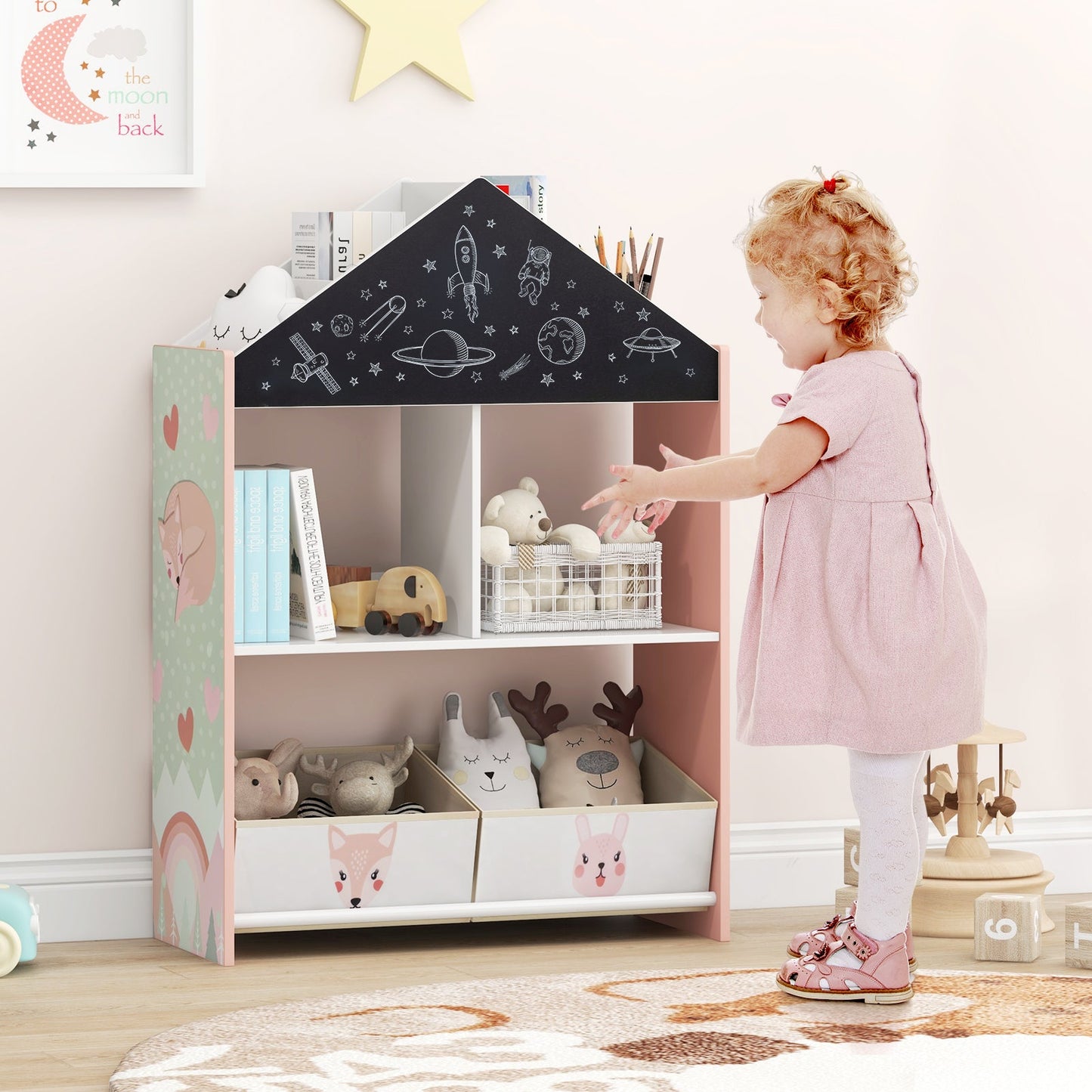 Bibliothèque pour enfants Gbruno Playhouse avec tableau noir - Rose