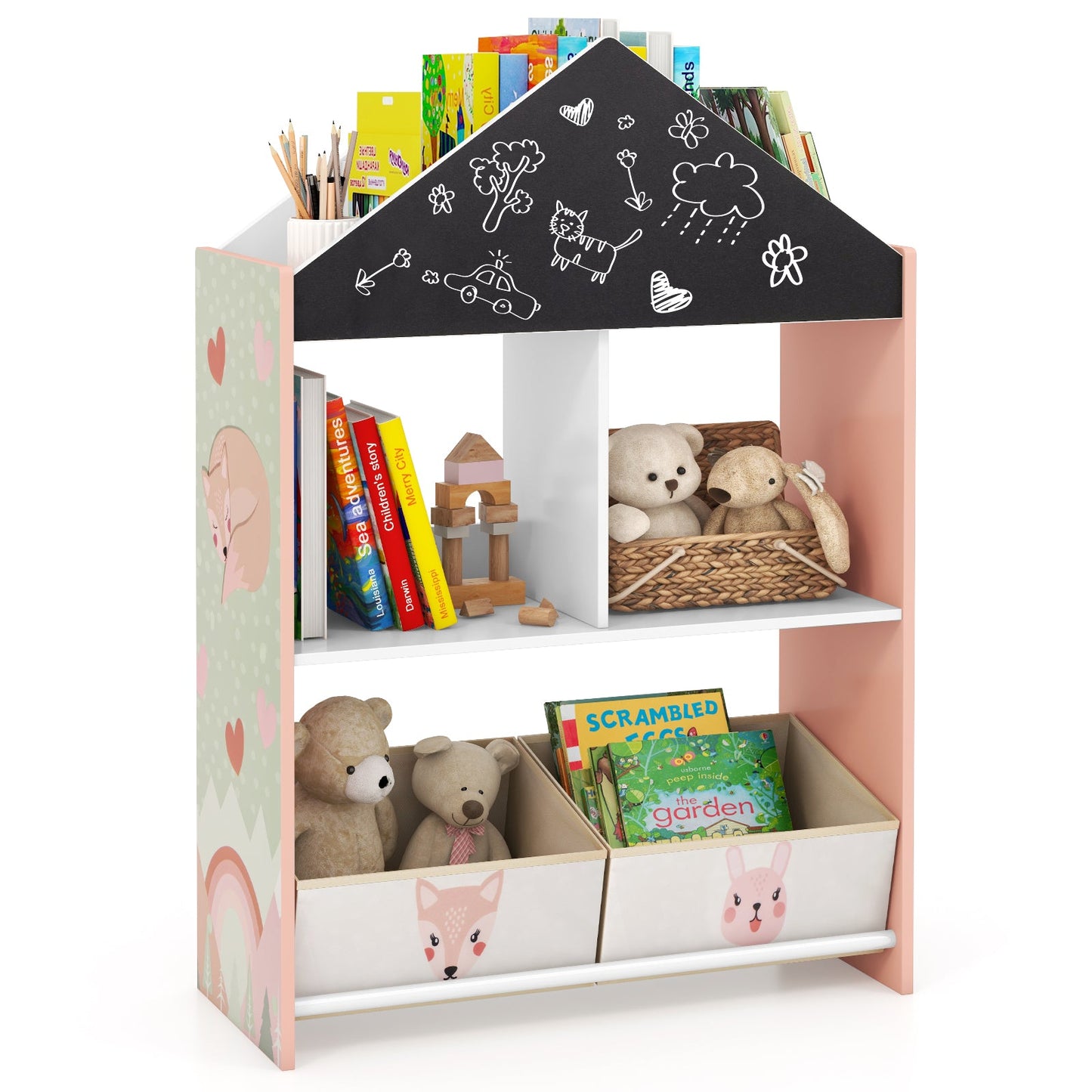 Bibliothèque pour enfants Gbruno Playhouse avec tableau noir - Rose