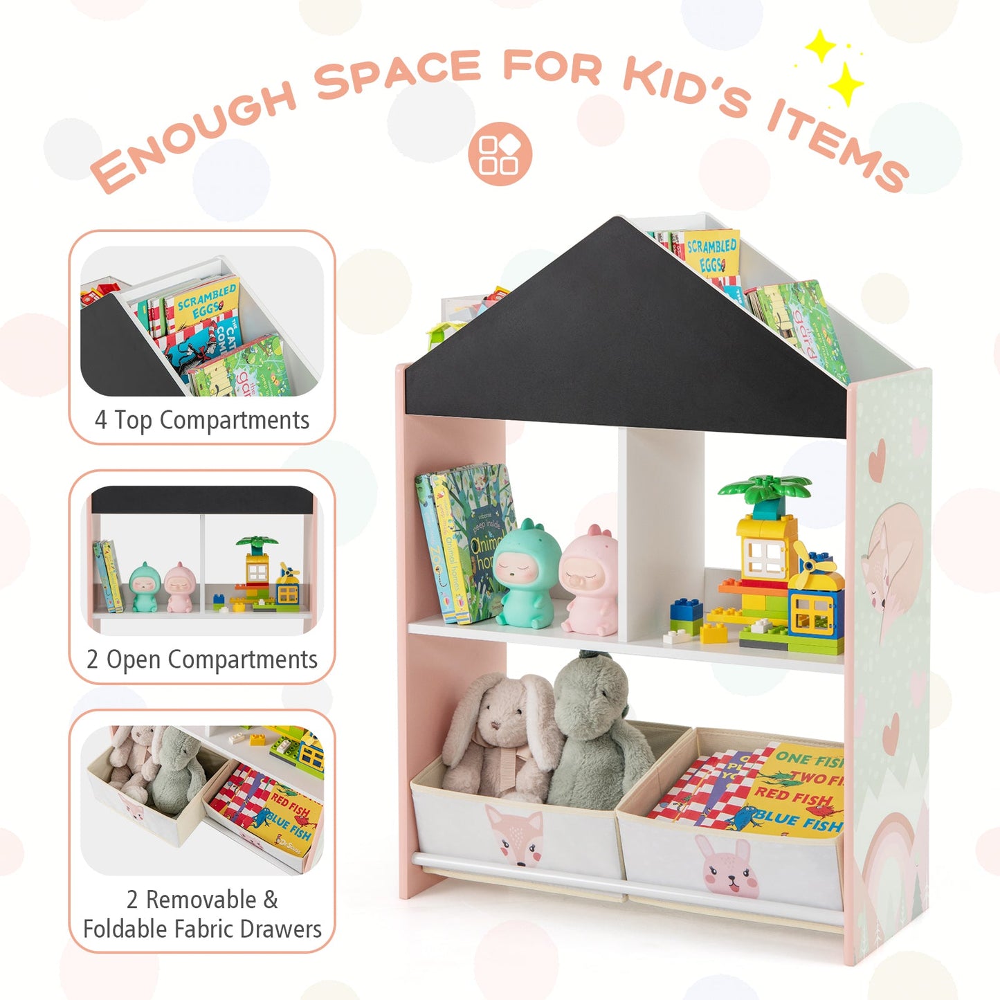 Bibliothèque pour enfants Gbruno Playhouse avec tableau noir - Rose