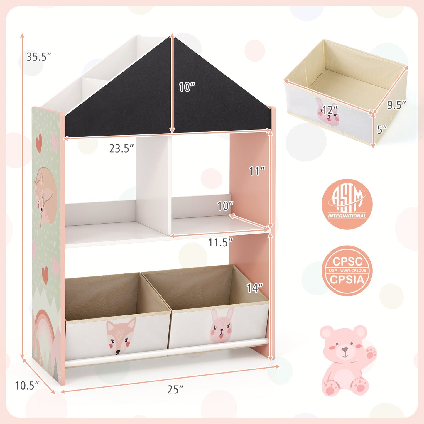Bibliothèque pour enfants Gbruno Playhouse avec tableau noir - Rose