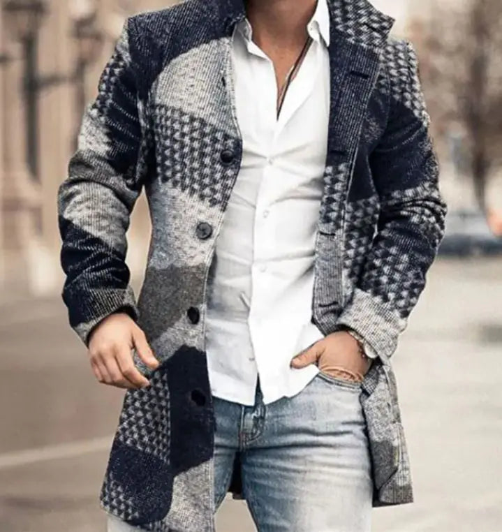 Manteau en Tweed à Col Montant pour Hommes