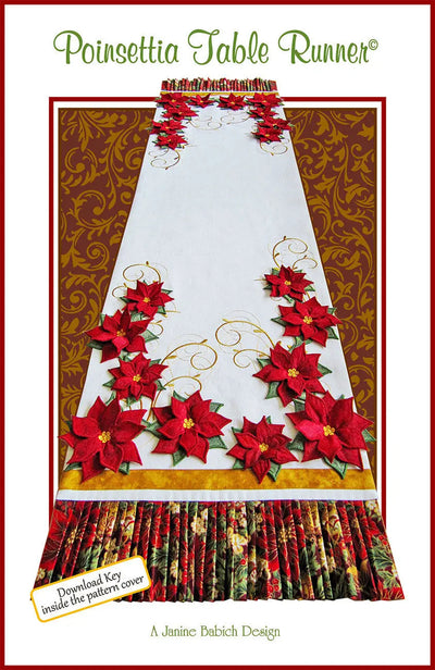 Poinsettia Table Runner - Elegant Machine Embroidery