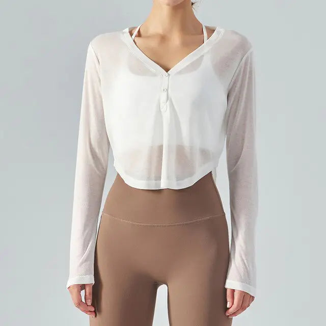 V-Neck Long Sleeve Yoga Top for Active Comfort