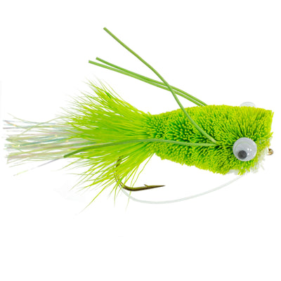Chartreuse Flashtail Bass Popper - Set of 6 Size 6 Hooks for Bass Fishing - Korvel