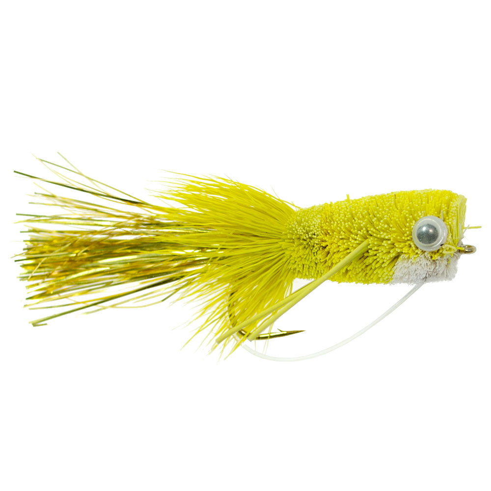 Flashtail Bass Popper - 6 Size 8 Flies for Bass Fishing - Yellow Bug with Weed Guard - Korvel